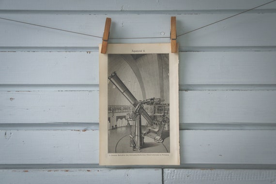 1907 Vintage Telescope Lithograph Illustration