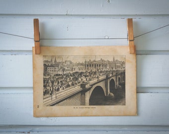 1890 Vintage London Bridge Lithograph Illustration