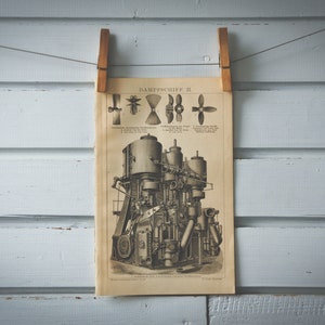 1887 Vintage Steam Engine Lithograph Illustration