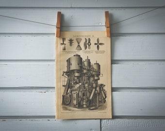 1887 Vintage Steam Engine Lithograph Illustration