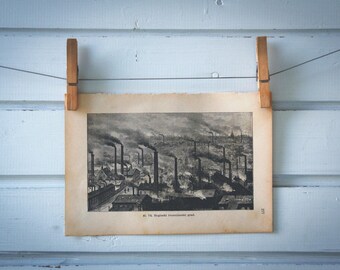 1890 Vintage English Industrial Urban Landscape Lithograph Illustration