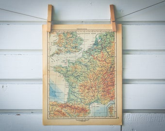 1956 Vintage Map of France
