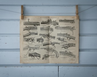 1887 Vintage Firearm Lithograph Illustration