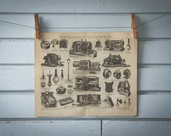 1887 Vintage Electric Appliances Lithograph Illustration