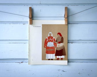 1966 Vintage Macedonian Folk Costumes Illustration