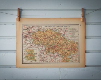 1941 Vintage Map of Belgium Hainaut Province