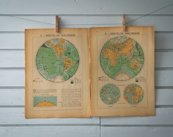 1941 Vintage World Hemispheres Map