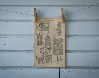 1887 Vintage Coining Press Lithograph Illustration