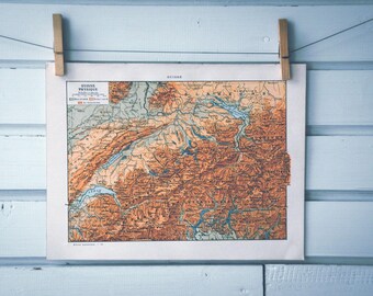 1924 Vintage Switzerland Map
