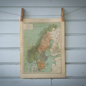 Carte vintage de la Scandinavie de 1928