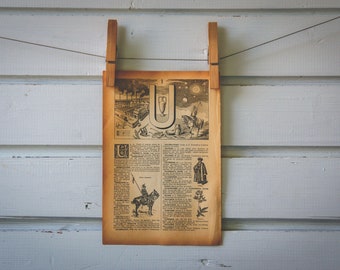 1913 Vintage Letter U Lithograph Illustration