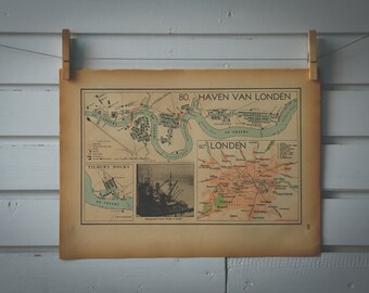 1941 Vintage Map of London Harbour