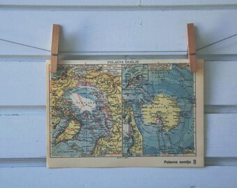 1938 Vintage Polar Regions Map