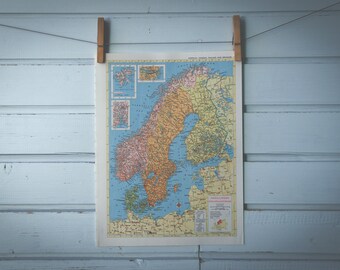 1957 Vintage Map of Scandinavia