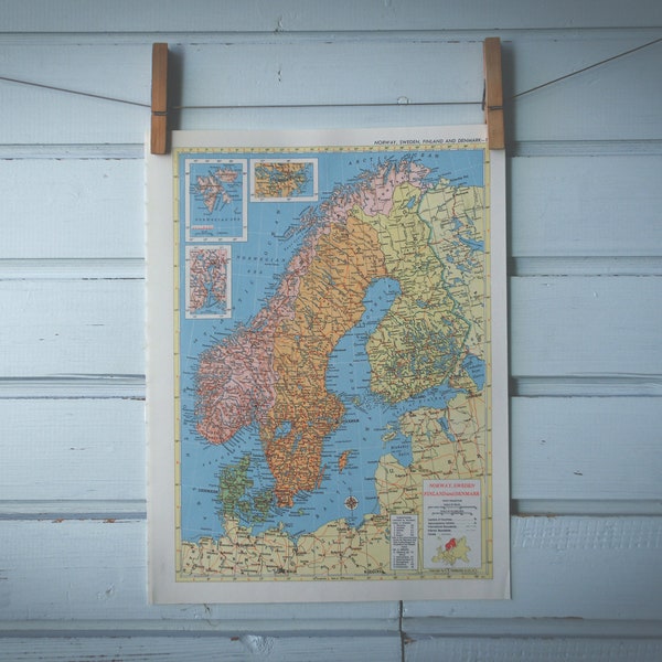 1957 Vintage Map of Scandinavia