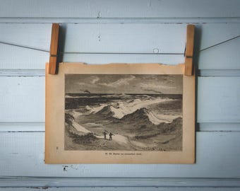 1892 Vintage Coastal Sand Dunes Lithograph Illustration