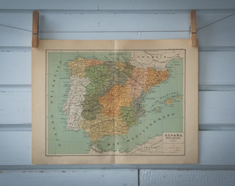 1928 Vintage Map of Spain