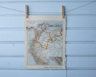 1938 Vintage Map of Colombia, Venezuela, Ecuador & Peru