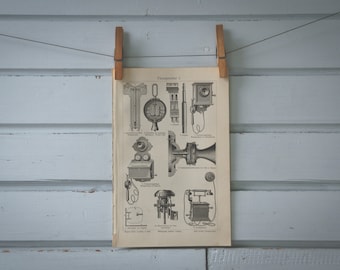 1907 Vintage Telephone Lithograph Illustration