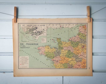 1941 Vintage West France Map
