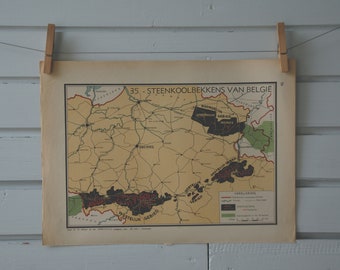 1941 Vintage Belgium Coal Basins Map