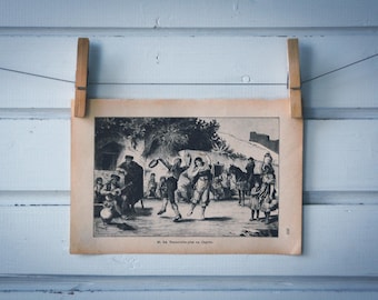 1894 Vintage Tarantella Dance Lithograph Illustration