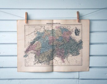 1887 Vintage Switzerland Map