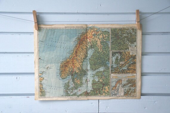 1930s Vintage Scandinavia Map