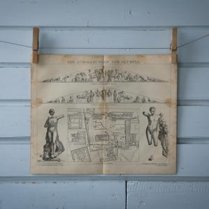 1887 Vintage Karte des antiken Olympia