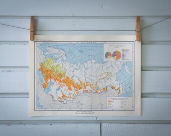 1967 Vintage USSR Grain Industry Map