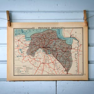 Carte vintage 1941 de la province néerlandaise de Groningue