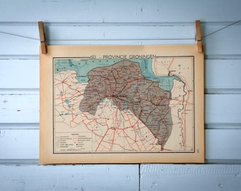 1941 Vintage Map of Dutch Groningen Province
