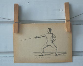 1917 Vintage Fencing Lithograph Illustration