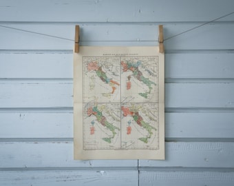 1907 Vintage History of Italy Map