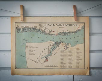 1941 Vintage Map of Liverpool Harbour