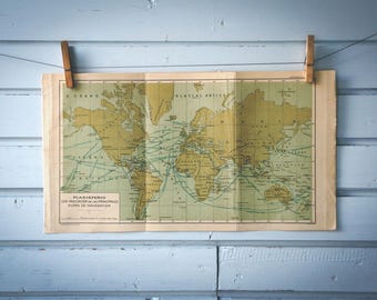 1937 Vintage Sailing Routes World Map