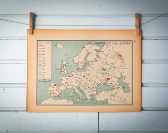 1941 Vintage Europe Minerals Map