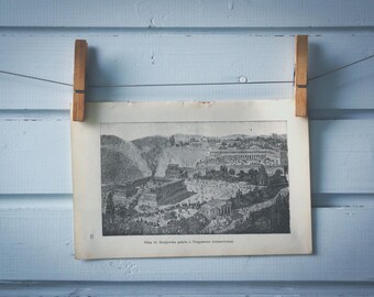1901 Vintage Acropolis of Pergamon Reconstruction Lithograph Illustration