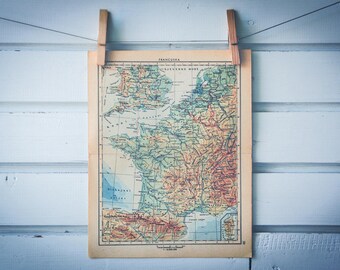 1956 Vintage Map of France