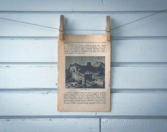 1932 Vintage Great Wall of China Lithograph Illustration
