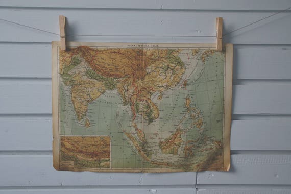 1930s Vintage India & Southeast Asia Map