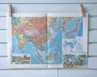 1977 Vintage Map of India & Southeast Asia