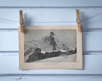1890 Vintage Matterhorn Lithograph Illustration