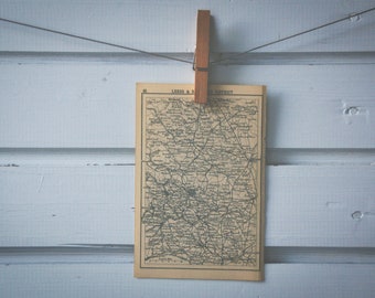1910s Vintage Map of Leeds & Bradford District