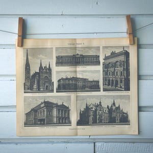 1909 Vintage Leipzig Gebäude Lithographie Illustration