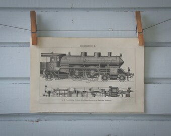 1907 Vintage Locomotive Lithograph Illustration