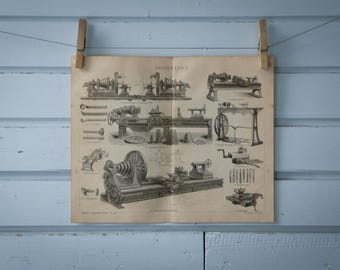 1887 Vintage Woodturning Lithograph Illustration