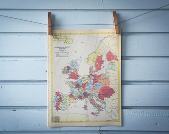 1954 Vintage Ecclesiastical Map of Europe in 14th Century