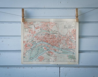1907 Vintage Magdeburg Map