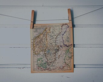 1943 Vintage South Scandinavia Map